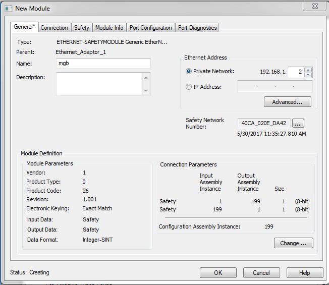 4. Parameter settings for the MGB General: Figure 7 Assign any name to the MGB. Assign the device the IP address 192.