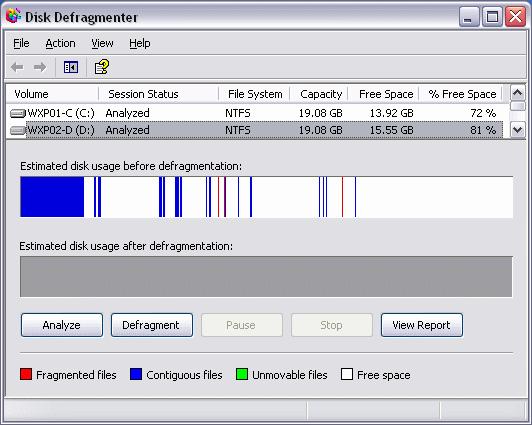 When Disk Defragmenter first opens you'll see a list of the hard drives