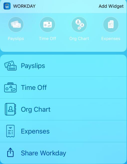 Getting Started: Workday Basics Page 16 of 16 3D Touch learns your preferences over time, based on usage, and will display the top four most commonly used tasks. 2. Scroll down and click Edit. 3. Tap the plus icon next to the Workday app icon to add it to the Today View.