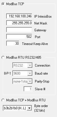 Modbus interface configuration parameters: 1 2 3 4 5 6 7 8 9 10 11 Figure 3.3 Modbus Interface Configuration 1. Select the type of Modbus communication to use (TCP, RTU or both).