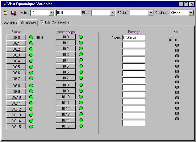 Dynamic visualization of the Variables This program makes it possible to explore the variables declared moving in the communications server.