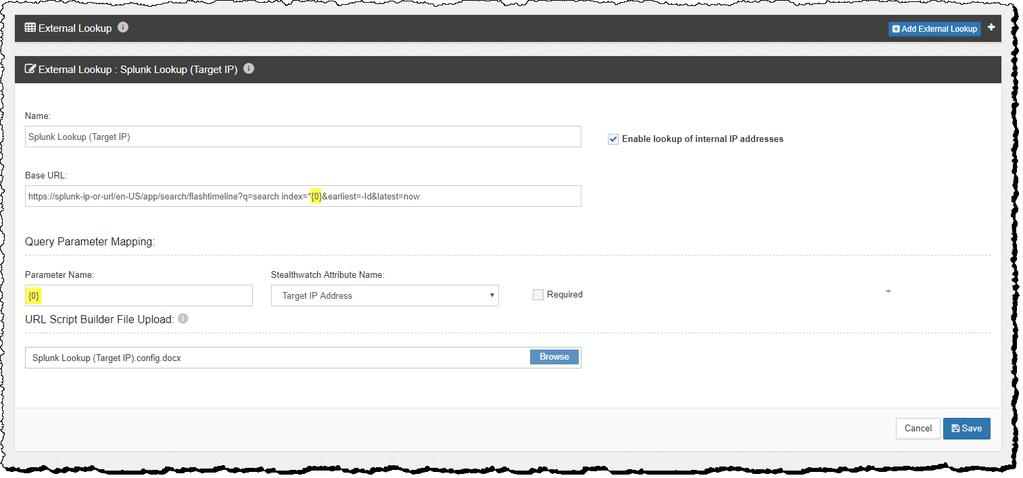 Splunk script To build the script that configures the query parameters into the URL format shown previously in