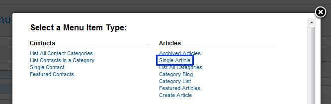 Select "Single Article" from the list to continue.