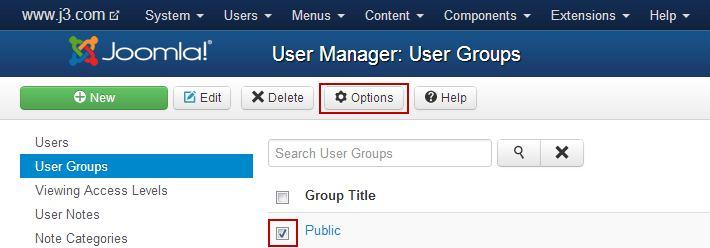 To set /re-set various Options for a specific Group, Click on a check box adjacent to