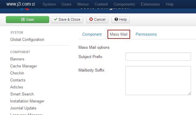 The Mass Mail Tab On Click of the link Mass Mail the Mass Mail, User interface, will be displayed in the Browser as shown in diagram 10.