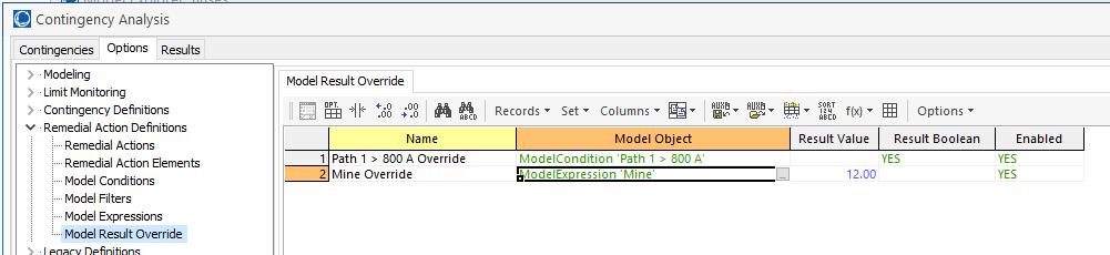 Model Result Override Model Condition, Model Filter, or Model Expression Result Boolean used with Model Conditions and Model Filters Result Value used with