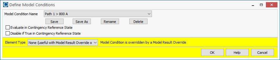 Overridden Model Condition Empty Model Conditions can be created to give access to a Model Result Override