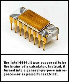 Third Generation Computers 1964-1972 Based on integrated circuits, smaller than 2nd Generation Microprocessors 1971 Intel released first microprocessor, the 4004 Equivalent