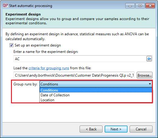 Give the experiment design a name (i.e. AC) and then use the Browse function to locate the Tutorial Groups.csv file.