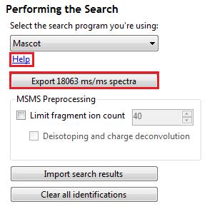 Click Import search results, locate results file and open Please refer to Appendix 11 (page 91) for details of the 'Search Engine' parameters used in this example Note: the