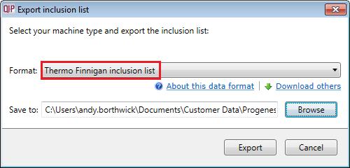 If you require further information on the inclusion list file formats then click the link About this data format in the Export Inclusion List dialog.