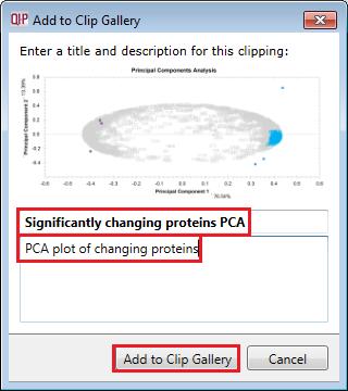 Appendix 9: Using Clip Gallery to Save and Export Pictures and Data At every stage of the Progenesis QI for proteomics workflow the images and data tables can be added to the Clip Gallery.