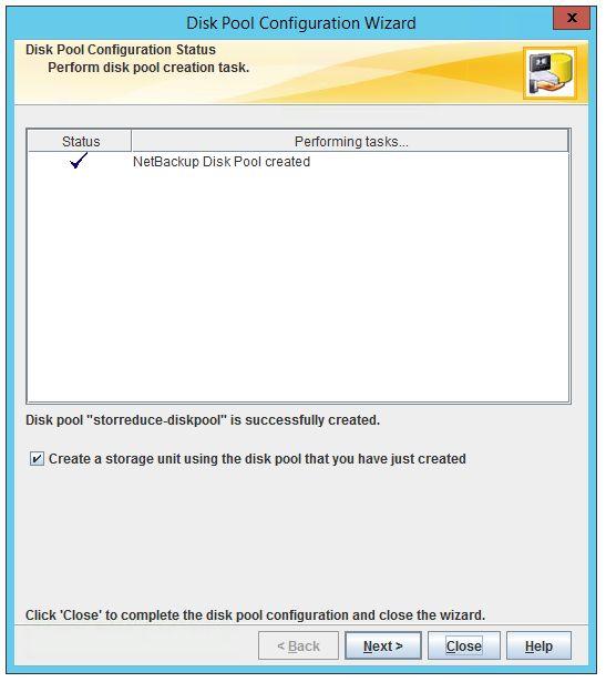 The disk pool will now be created and you should see a dialog like