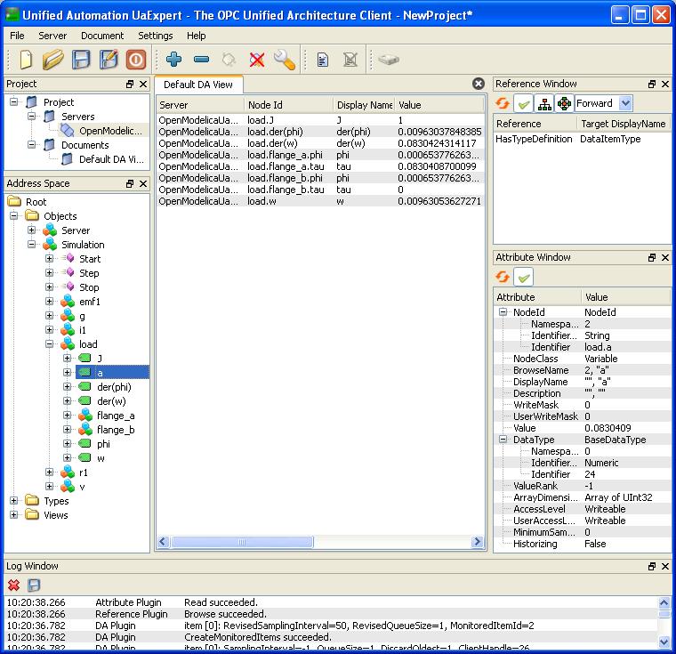 128 Figure 6-10 UA Expert connected to an OpenModelica simulation ( dcmotor ) with the OPC UA server included Browse The data structure (in OPC UA terminology: address space) of the OpenModelica