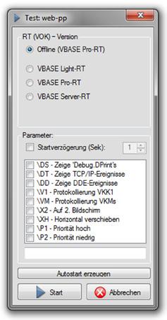 www.vbase.net 5.5.6. Project testing It is possible to test your projects right out of the editor. You can choose the designated runtime system.