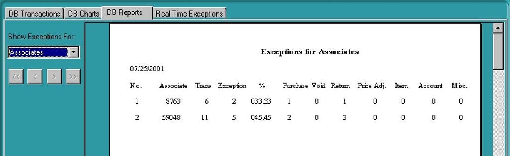 Click the DB Reports tab (Figure 13 and Figure 14) to view the exception information in a tabular format.