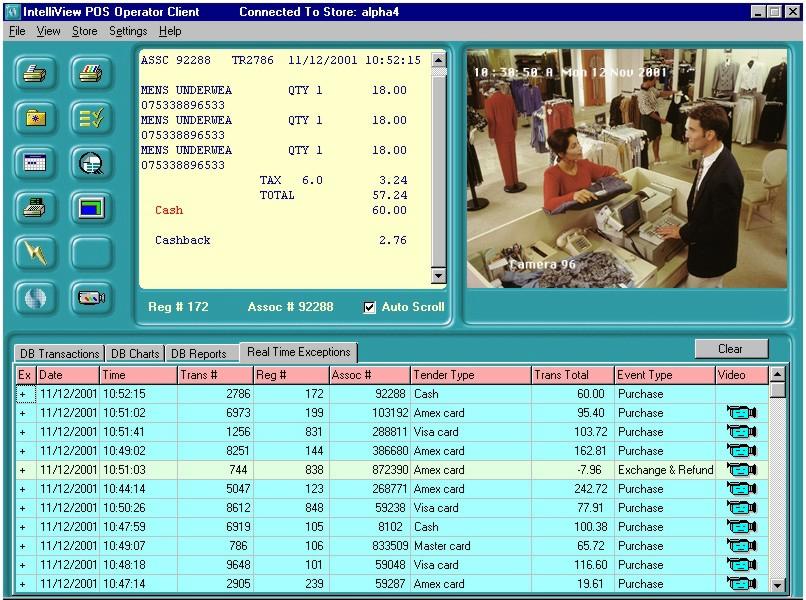 Overview of the Main Window The IntelleView Operator software Main Window (Figure 1) contains the menu bar, tool bar, transaction slip panel, video panel, and a tabbed control for viewing data mining