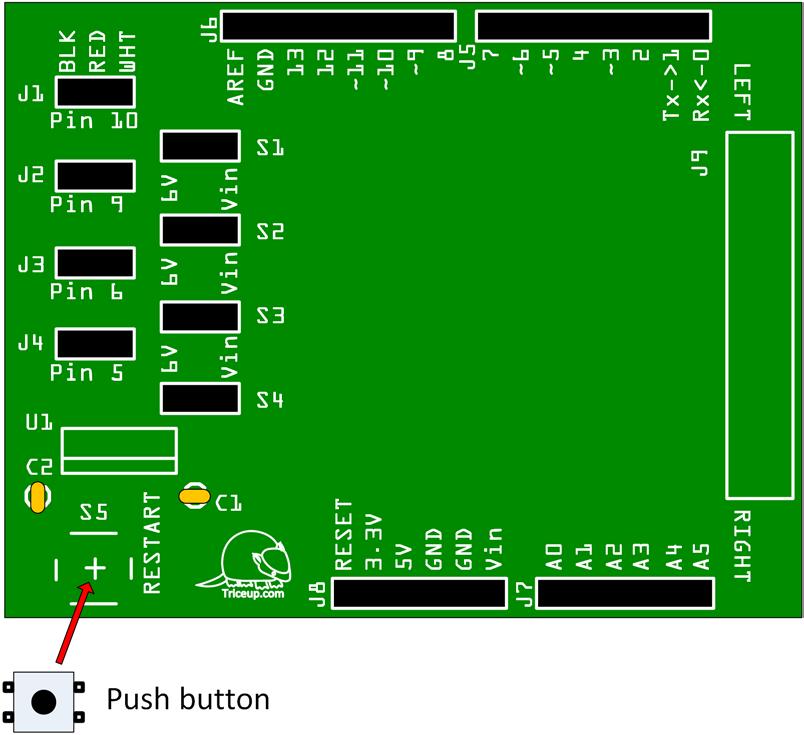9. Insert and solder the push button, S5, as shown in Figure HT3-11. Figure HT3-11. Location to solder push button 10.