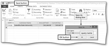 Tap or click the OK button (Save As dialog box) to save the query Querying a Database 9