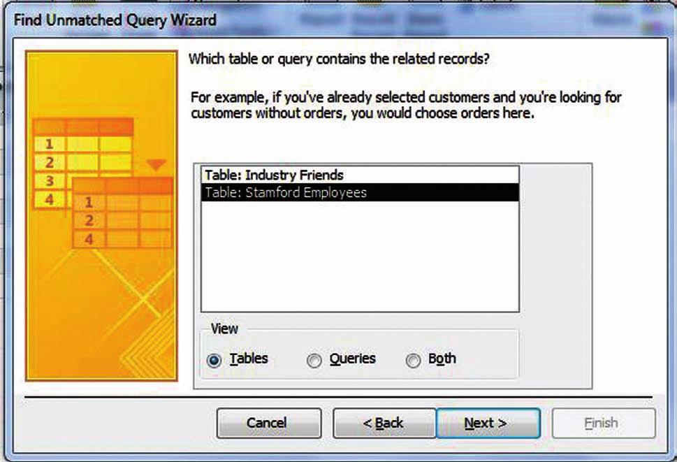 The Find Unmatched Query Wizard appears, as shown in Figure 7-15. Figure 7-15 Find Unmatched Query Wizard, screen 1 3.