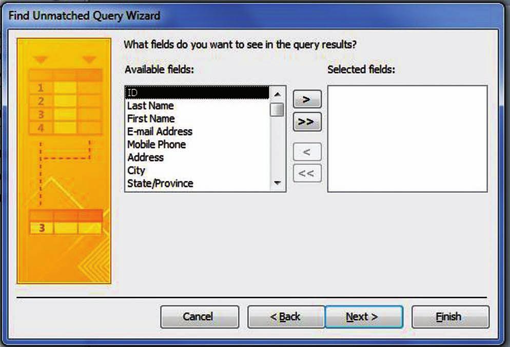 Create and Modify Queries 165 5. Click E-mail Address in the Fields in Employees list. Click E-mail Address in the Fields in Stamford Employees list.
