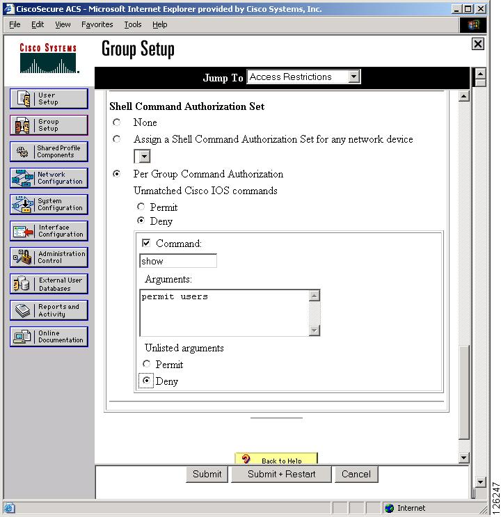 Configuring a TACACS+ Server for Use with the GSS Chapter 4 Managing GSS User Accounts Through a TACACS+ Server b. Enter show in the Command text box. c.