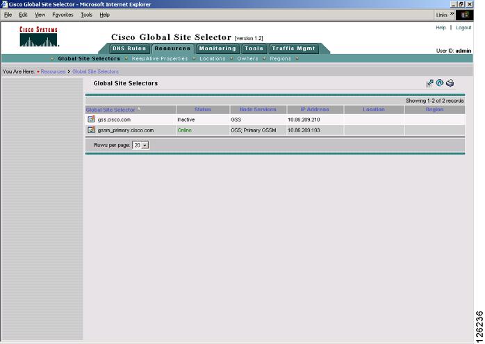 Chapter 1 Managing GSS Devices from the GUI Activating and Modifying GSS Devices 2. Click the Global Site Selectors navigation link.