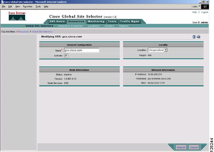 Activating and Modifying GSS Devices Chapter 1 Managing GSS Devices from the GUI 3. Click the Modify GSS icon for the first GSS device to activate. The Modifying GSS details page appears (Figure 1-3).