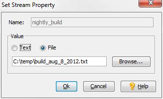The Set Stream Property dialog box appears. For example: 3. Change the value type and/or value as needed. See Creating a Stream Property on page 156 if you need help with this step. 4. Click Ok.