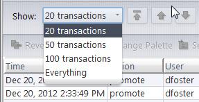 To change this count, use the Transaction Count list box. (Each time you change the count, the browser returns to displaying the most recent transactions.