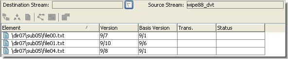 Layout of the Specified Versions Pane This pane contains a table that initially lists all the versions loaded into the Change Palette.