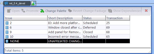 For information about specific changes, select the transaction in the upper pane and view the elements associated with that change in the lower pane.
