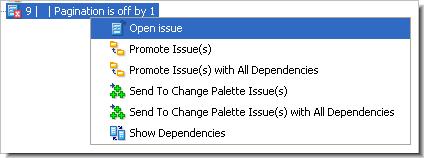 Show Issue(s) That Are Dependent On The Selected Issue -- Displays the versions in the selected issue.