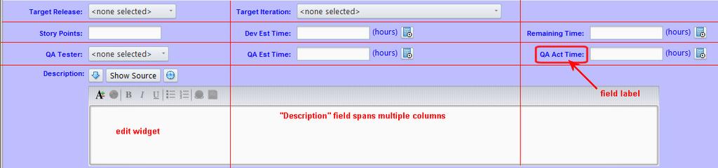 The edit-widget for a field depends on its data type and, in some cases, on the additional Field Value information.