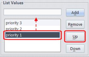 Reordering the Values in a List Select a name in the listbox showing the current values, and click the Up or Down button.