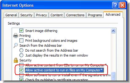 Notes on Internet Explorer Allowing "Active Content" with Internet Explorer 7 The first time you use AccuRev Help with MS Internet Explorer, you may get a pop-up blocker.