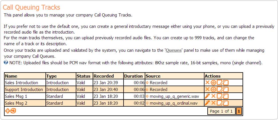 10.4. Call Queuing Tracks Select; Company Features Call Queuing Tracks The panel is used to configure any custom tracks to be used within Call Queuing.