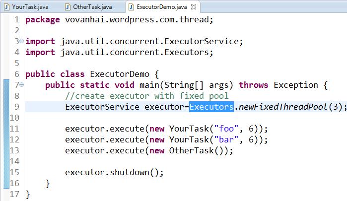 Thread Pools The ExecutorService interface Thread Pools demo The shutdown() method shuts down the executor, but allows the tasks in the executor to complete.