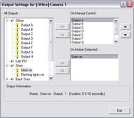 occurs, or when the selected event button is clicked, the selected output will be triggered.