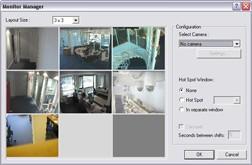 Selecting cameras for positions in the Monitor Manager window s camera layout grid 4. Repeat step 2-3 for other required cameras.