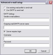 Advanced E-mail Setup Window The Advanced e-mail setup window lets you specify whether your existing 