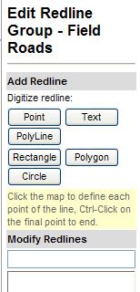 In the Add Redline window select the redline type that you want to create. For example if you want to add a line, select PolyLine. Click on the map for the starting point.