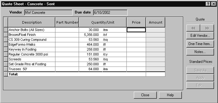 Getting Started With Buyout 28 Section 5 To Enter Vendor or Sub Prices 1 Open the desired quote sheet. a Select the desired quote sheet in the worksheet or Quote Summary pane.