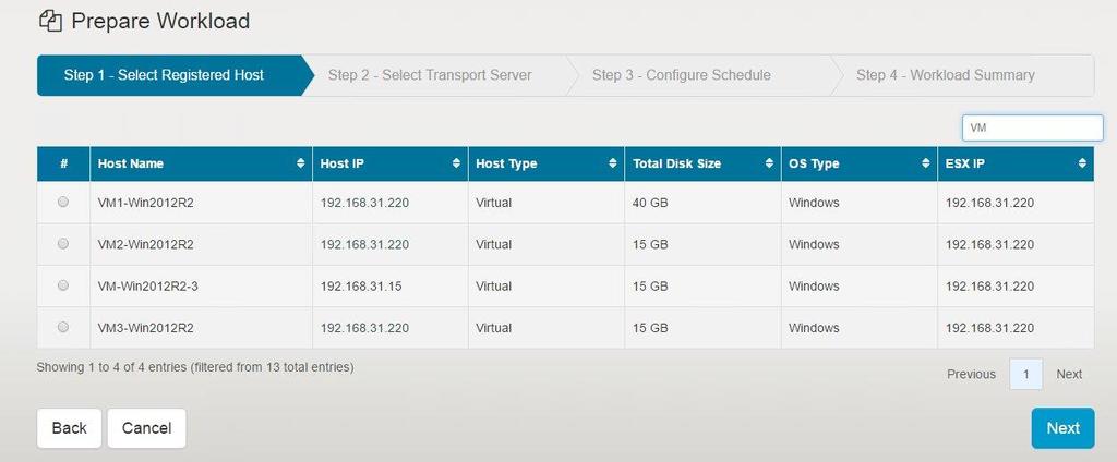 Perform Workload Snapshot Export Perform Prepare Workload to Export Server Prepare Workload will notify Transport server to create schedule job and send command to workload host to create snapshot