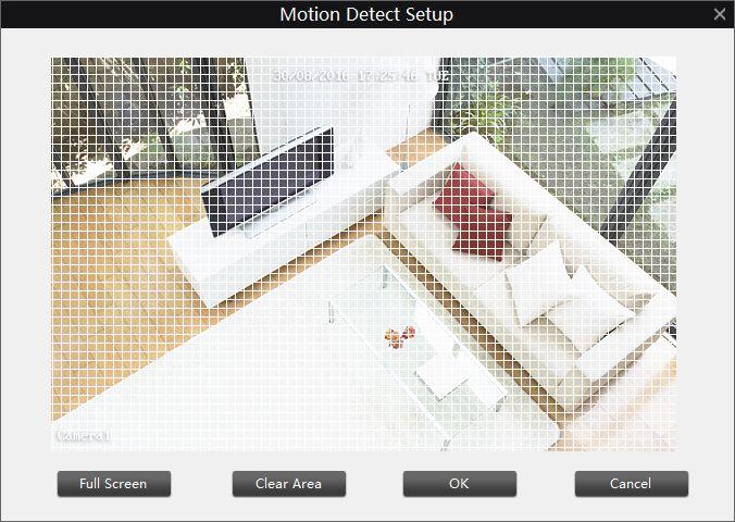 Full Screen : Click to select the whole screen as the motion detection area. Clear Area : Click to clear all the motion detection area you configured.