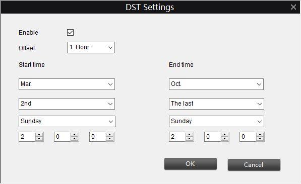 How to configure DST Settings 1. Click on DST Settings to enter the setup page. 2. Check Enable to enable DST Settings. 3.