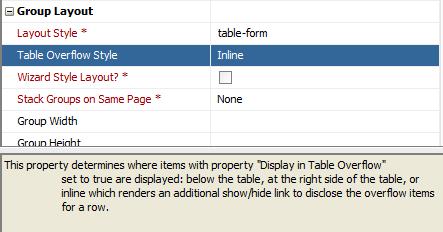 Tip: Every property in the JHeadstart editors is documented with a helpful usage message in the help zone below the property table as shown below.