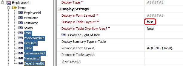 Then select all items starting with Email up to DepartmentId and set the Display in Table Layout?