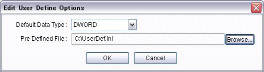 The following dialog box is displayed. Item Default Data Type Pre Defined File Function This box is used to specify the default data type when specifying the size of the user definition.