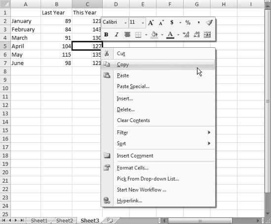 Itroducig Excel 1 Usig the shortcut meus I additio to the Ribbo, Excel features a slew of shortcut meus, which you access by right-clickig just about aythig withi Excel.